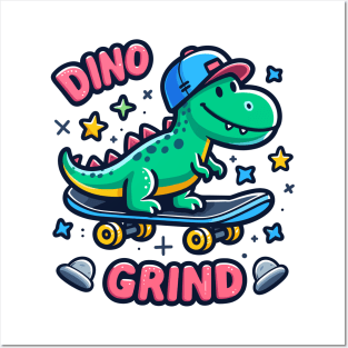 Dino Grind: Epic Skateboarding Dinosaur Posters and Art